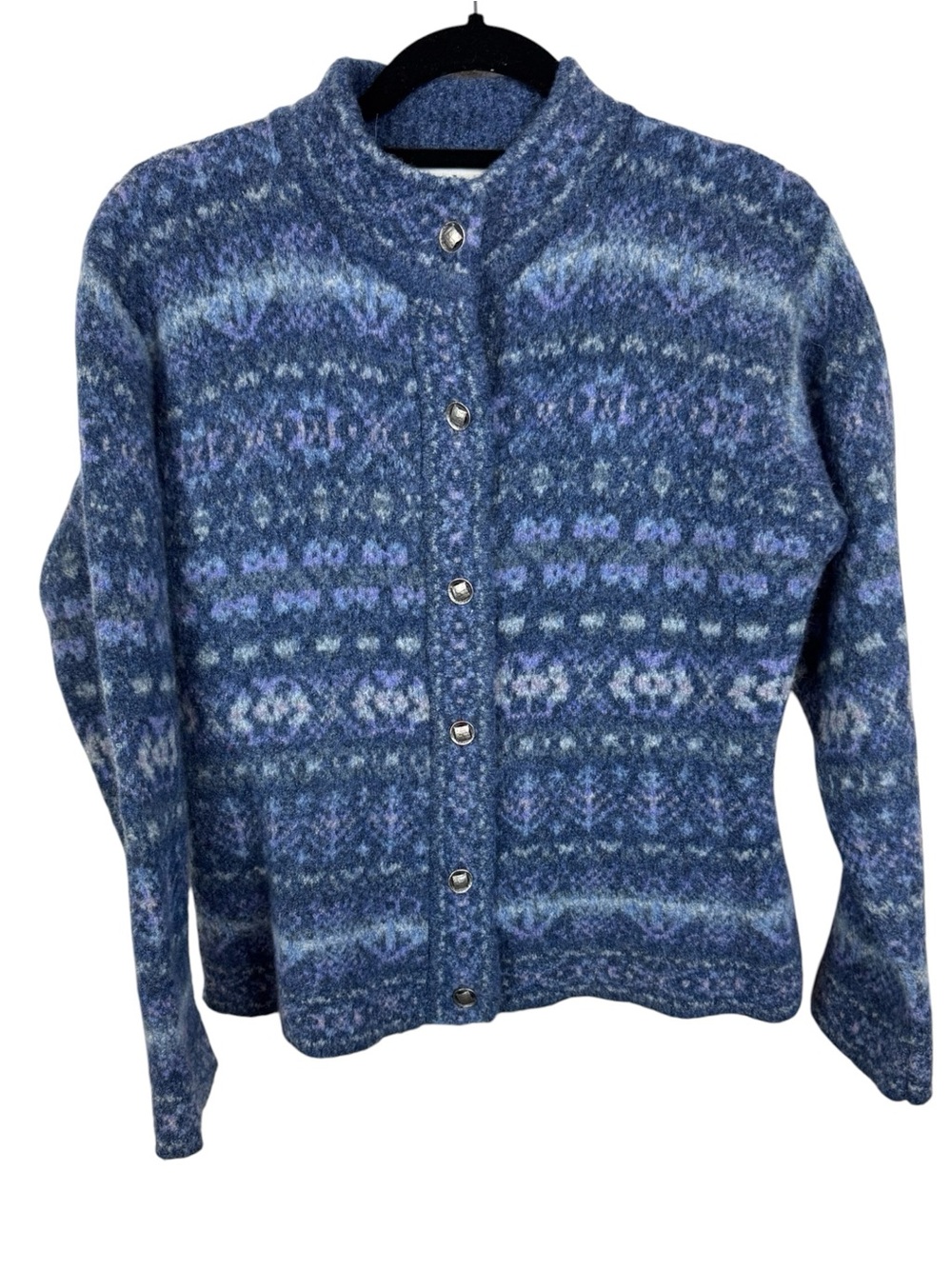 Harley of Scotland Merino Wool fair Isle Cardigan sweater sz M